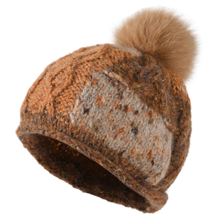 卡蒙狐狸毛球手工编织羊毛毛线帽护额抑菌女运动护耳保暖针织帽