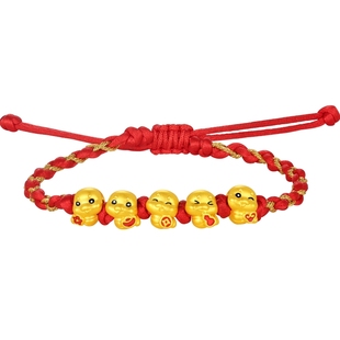 潮宏基萌吉蛇足金手链黄金手绳转运串珠生肖三合牛蛇鸡五福本命年