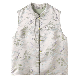 美标2025秋冬桑蚕丝真丝填充新中式中国风刺绣女加厚百搭丝绸马甲