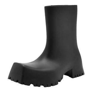 巴黎时尚方头靴秋季新款外穿中筒雨靴女厚底增高防滑防水雨鞋女款