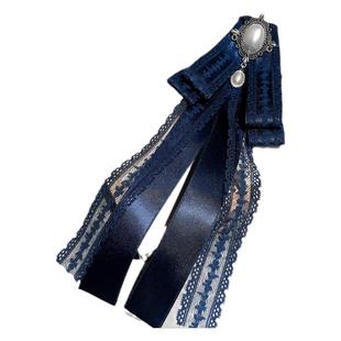 韩国复古蕾丝蝴蝶结长款飘带领结发夹网红领花领针衬衣别针胸针女