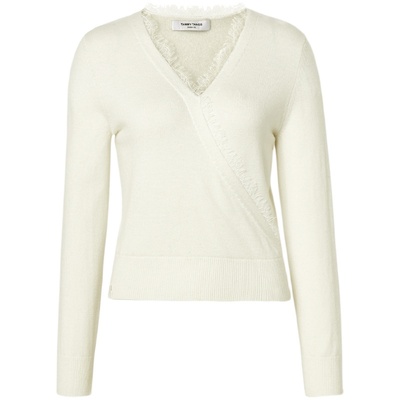 蕾丝边V领羊毛针织衫打底衫上衣