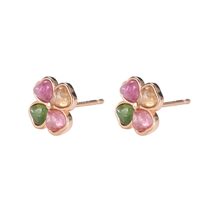 若在江南|纯银耳钉天然碧玺四叶草耳饰耳环2026新款爆款生日礼物