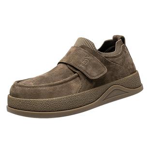 德比男鞋冬季保暖休闲软底舒适上班翻毛皮公务一脚蹬皮鞋加绒棉鞋