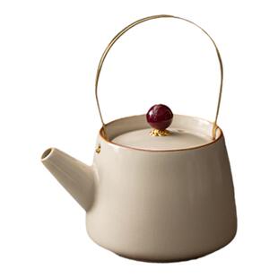 米黄汝窑茶壶茶具开片汝瓷小茶壶功夫红茶泡茶壶单提梁壶家用开片