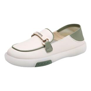 真皮软底小白鞋女款2026新款一脚蹬女鞋透气休闲鞋牛筋底春秋单鞋