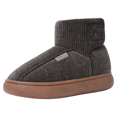 冬季高帮男士加厚毛绒居家保暖棉鞋中老年人牛筋厚底包跟女棉拖鞋