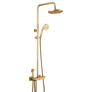 欧式仿古淋浴器黄铜花洒套装法式复古浴室升降淋雨沐浴按键水龙头