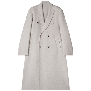 【储格】950g重磅羊毛双面呢大衣男米白色垫肩大长款外套冬季风衣