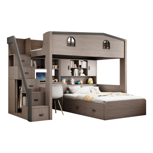 错位上下床小户型儿童床高低床上床下桌子母床交错式上下铺双层床