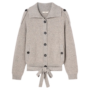 【商场同款】HPLY荷比俪2026春新款绵羊毛大翻领亮片针织羊毛衫