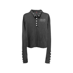 DETW 25AW*原创小众铆钉字母印花基础亨利POLO衫长袖打底衫男女