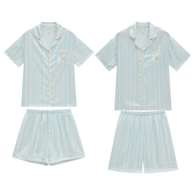 乐姿梦情侣睡衣夏款凉感冰丝女款夏天短袖短裤男士夏季家居服套装