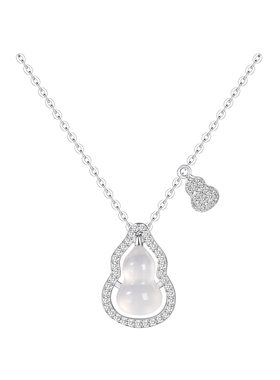 巷南925纯银白玉髓葫芦项链高级