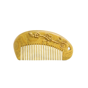 周广胜周广胜天然绿檀雕花童趣小鸟木梳女士专用蓬松头发顺发按摩