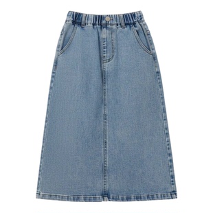 图图小象童装儿童简约牛仔半身裙2026春秋新款女童百搭中长款裙子