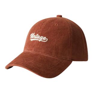 秋冬复古灯芯绒棒球帽女高品质软顶酒红色鸭舌帽宽檐显脸小帽子男