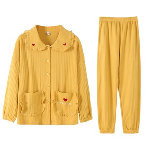 睡衣女春秋长袖纯棉开衫可爱秋季娃娃领2025年新款薄款家居服套装