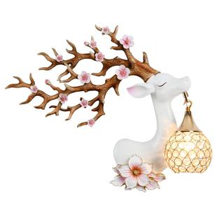 美式招财鹿头壁灯新款梅花鹿角灯客厅沙发电视墙欧式过道壁挂灯具