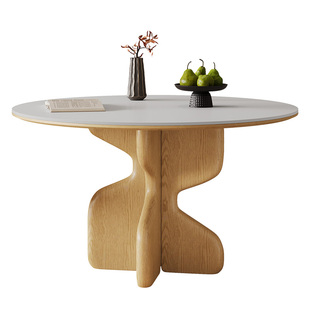 原木风实木餐桌圆桌2025新款日系小户型家用餐厅哑光白色岩板餐桌