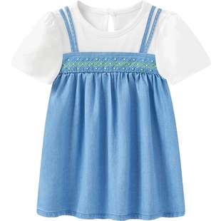 【商场同款】英氏女童裙子夏季薄款凉感宝宝连衣裙短袖儿童牛仔裙