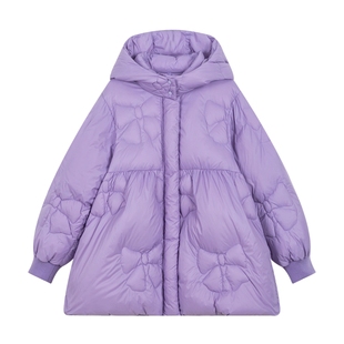 马拉丁童装儿童羽绒外套冬新款女大童A版蝴蝶结轻盈中长羽绒服
