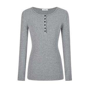 秋冬季新款正肩排扣打底衫女半开领修身甜辣内搭上衣简约长袖T恤