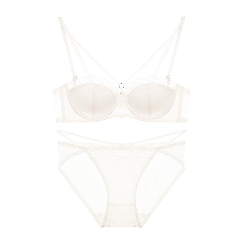 法式内衣女薄款小胸聚拢性感防下垂大胸显小蕾丝缎面纯欲文胸套装