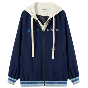 秋冬款初中生假两件外套棒球服女孩高中生大童少女上衣休闲外衣