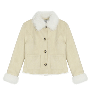 橘子树在哪儿复古毛领排扣皮毛一体外套女冬季高级感显瘦百搭夹克