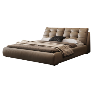 格调宣言意式极简真皮床主卧高端大气软靠床2米x2米2内嵌式软包床