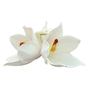 多姿多彩!白色仿真蕙兰花抓夹!氛围感鲨鱼夹复古花朵发抓盘发器