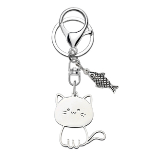 个性可爱钛钢镂空猫咪钥匙扣小鱼挂件创意ins潮情侣包包配饰礼物