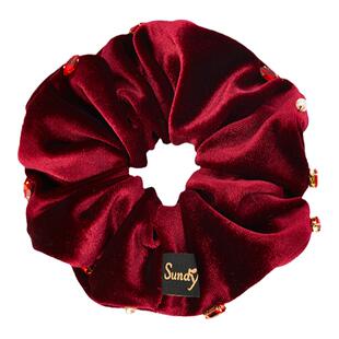 SundyHoney新年酒红丝绒宝石大肠发圈又发复古扎发皮筋新年发饰
