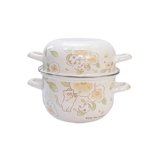野田家同款月桂猫多用组合珐琅汤锅双层加高搪瓷锅明火电磁炉可用