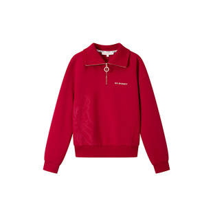 XII BASKET十二篮商场同款冬款莫代尔空气层熔岩红半开襟斗鱼卫衣