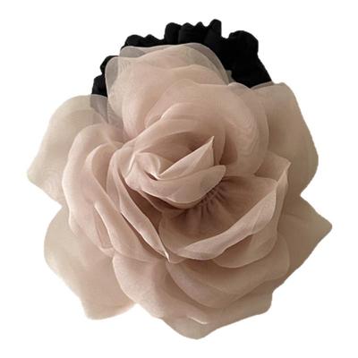 超仙甜美杏粉色欧根纱玫瑰花发圈