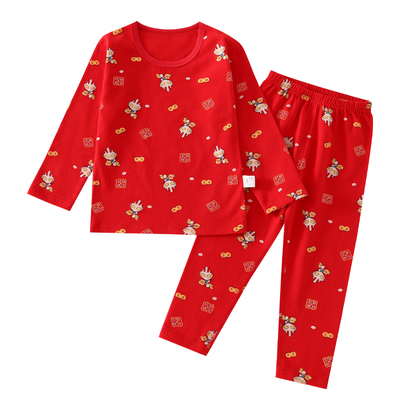 儿童本命年红色纯棉秋衣秋裤抗菌