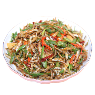 徐州特产辣椒炒小鱼邳州干小鱼炒辣椒尖椒小鱼卷煎饼的开胃下饭菜