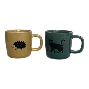 可爱卡通陶瓷杯子马克杯猫咪刺猬水杯日式陶瓷茶杯家用釉下彩水杯