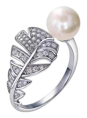 天然淡水珍珠羽毛开口戒指
