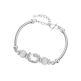 hellokitty银饰女孩1012岁纯银手链女儿童银手镯女童11岁生日礼物