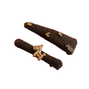 韩系毛呢小马一字BB夹女2026新款咖色发夹气质刘海夹侧边夹子发饰