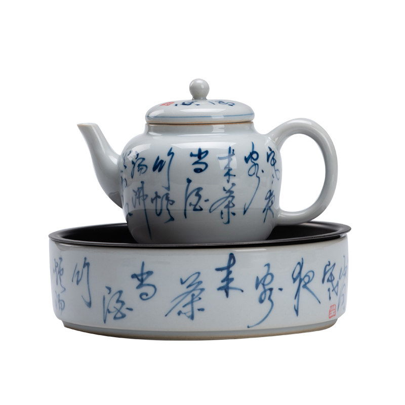 仿古釉青花手绘一人用迷你小茶壶