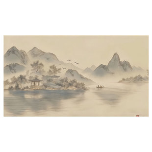 壁画定制8d立体宋氏美学山水背景墙壁纸客厅墙布卧室壁布网红墙纸