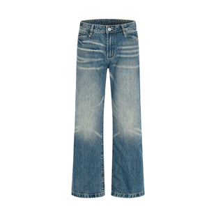 江南先生NewJNXS重磅猫须水洗直筒微喇牛仔裤春简约挺括显高长裤