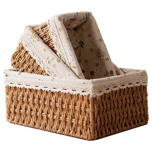 编织收纳筐桌面遥控器收纳盒床头柜收纳篮客厅茶几钥匙杂物整理盒