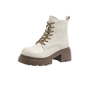 骆驼女鞋2025冬季新款机车靴子粗跟增高休闲加绒棉靴马丁靴女短靴