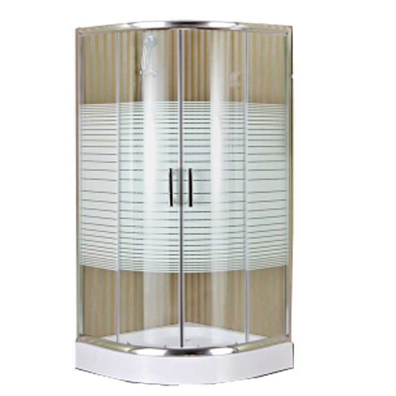 简易淋浴房弧扇形横条钢化玻璃门整体洗澡间砂银边隔断屏风浴室房