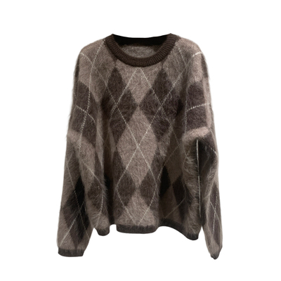 ENJOY冬季加厚菱格圆领毛衣女